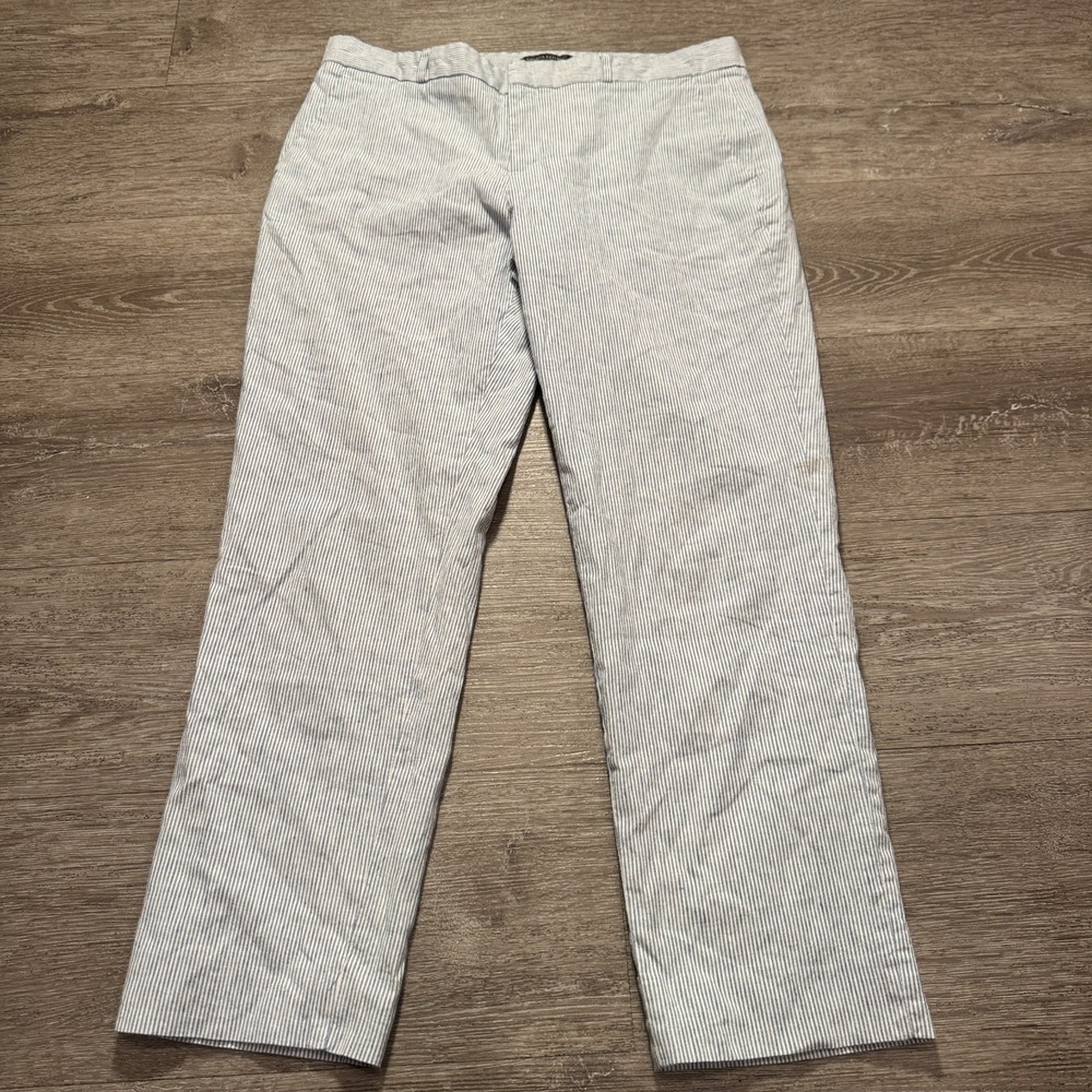Banana Republic Pants Womens 10 Blue White Hickory Stripe Linen Avery Trousers